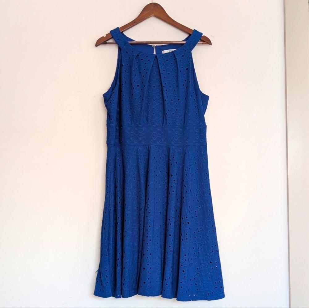 Wisp Halter Casual Summer Royal Blue Stretch‎ Eyelet Size 14 Dress
